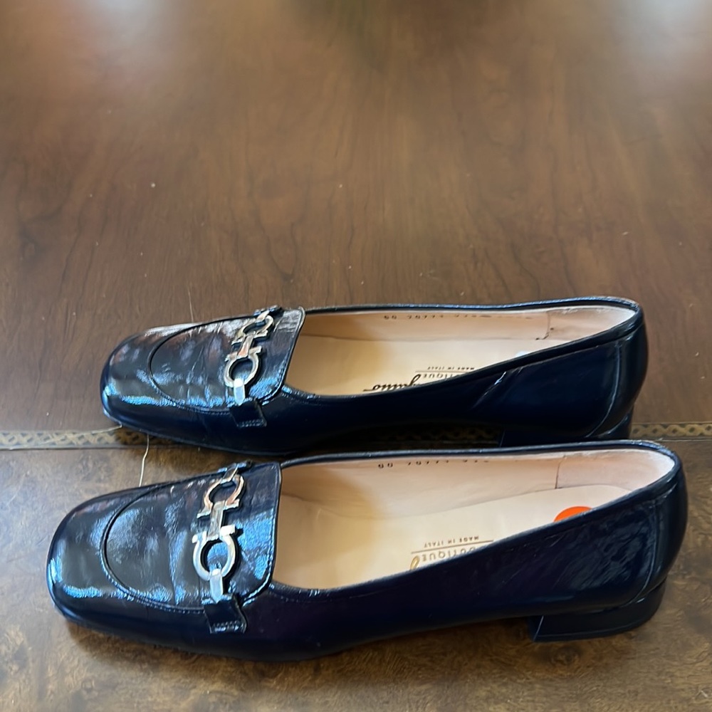 Salvatore Ferragamo Navy Blue Patent Leather Bit Loafers - Picture 4 of 12